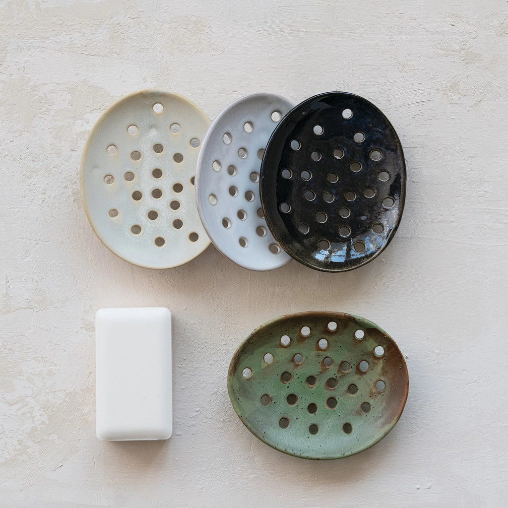 Stoneware Footed Soap Dish, 4 Colors — detail view