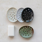 Stoneware Footed Soap Dish, 4 Colors — detail view