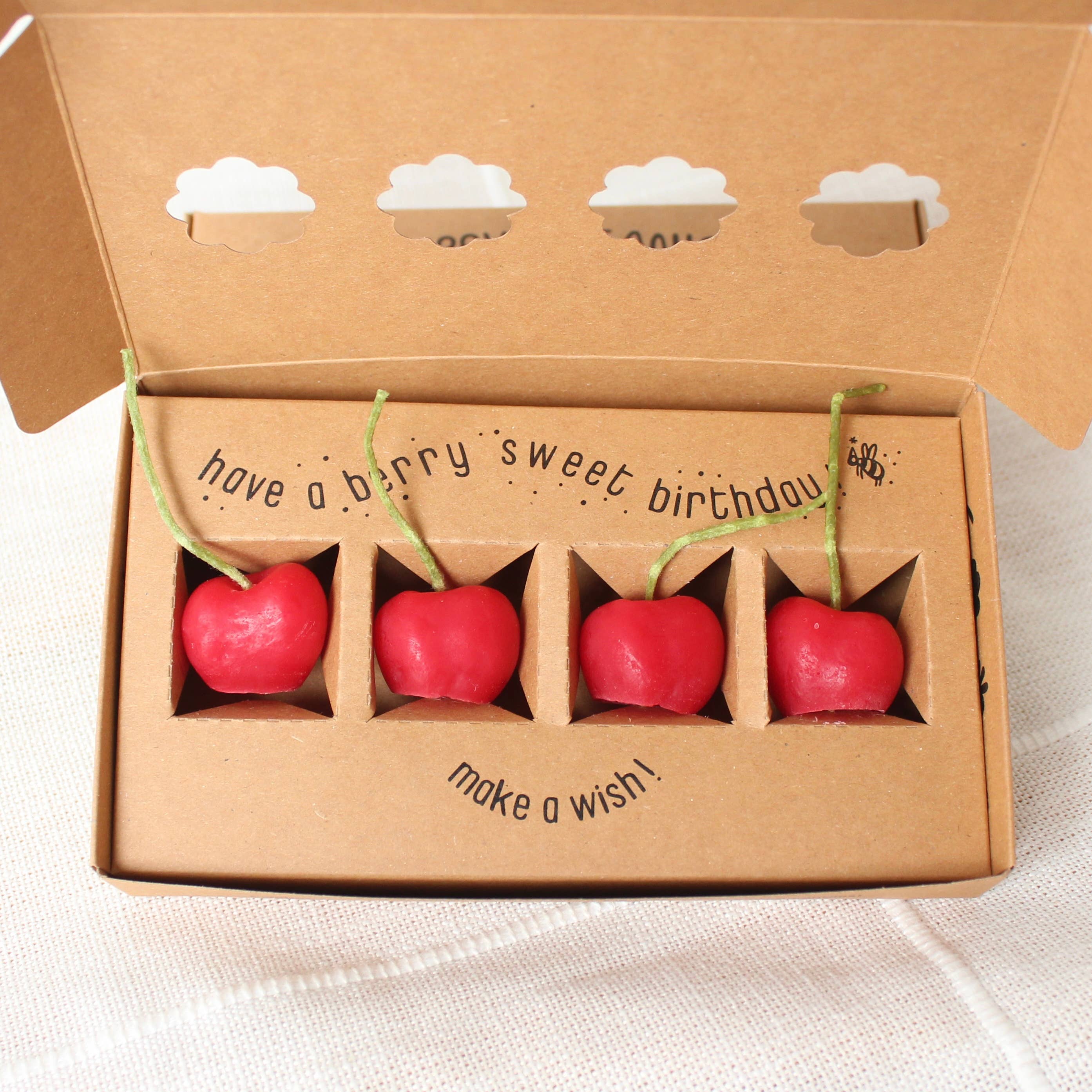 Cherry Beeswax Birthday Candles - 4 count   — styled