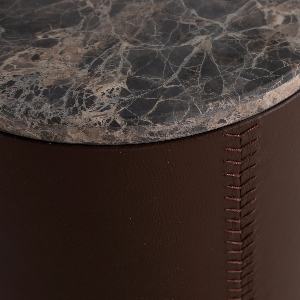 Washoe Leather Circle Pedestal Drink Table — styled