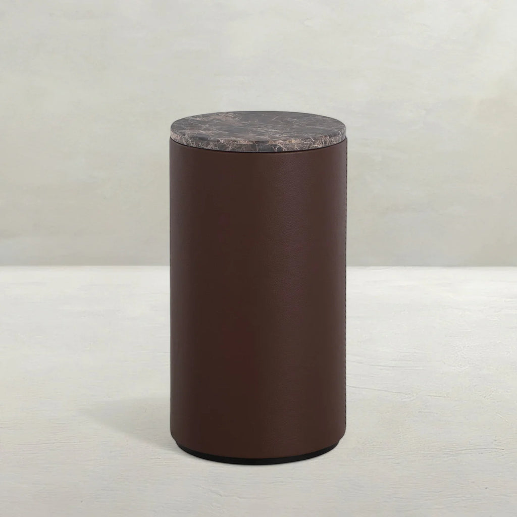 Washoe Leather Circle Pedestal Drink Table