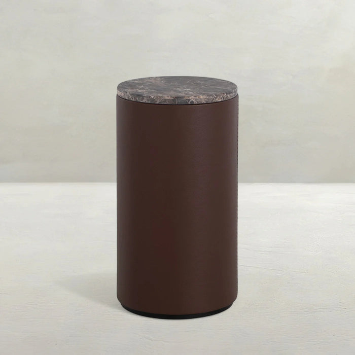 Washoe Leather Circle Pedestal Drink Table