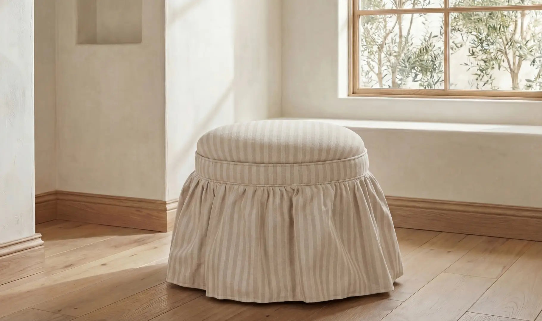 Heidi Storage Ottoman, Beige Stripe