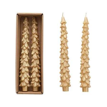 Set of 2 Tree Candles, Gold