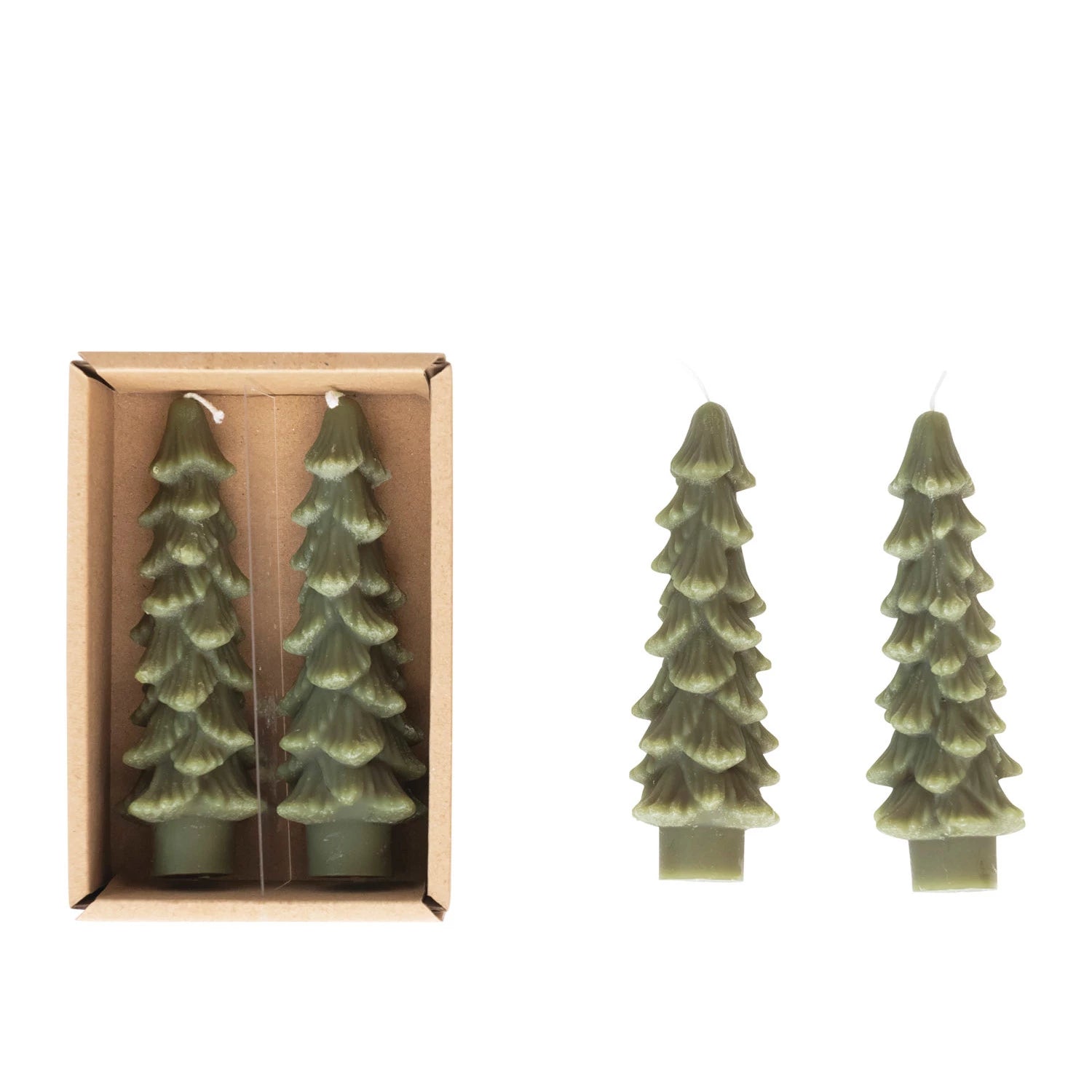 Set of 2 Tree Candles, Green, Small
