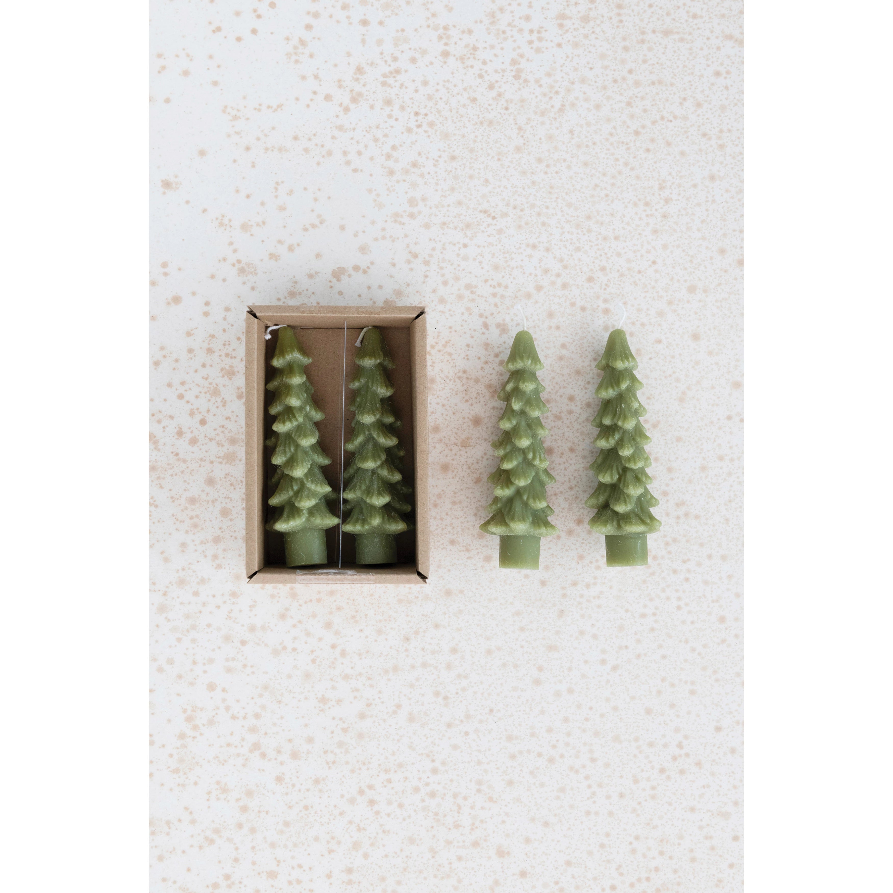 Set of 2 Tree Candles, Green, Small