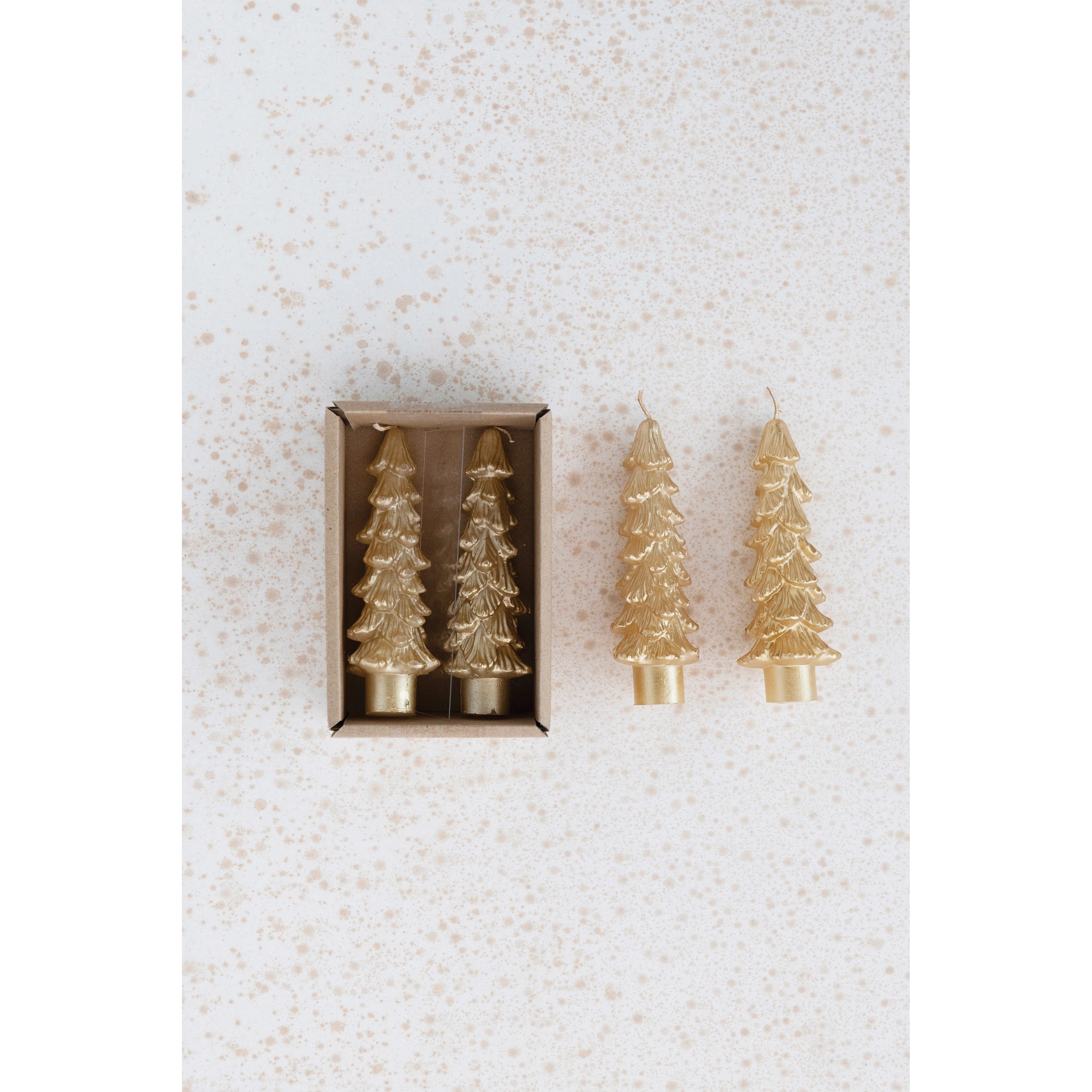 Set of 2 Tree Candles, Gold, Small