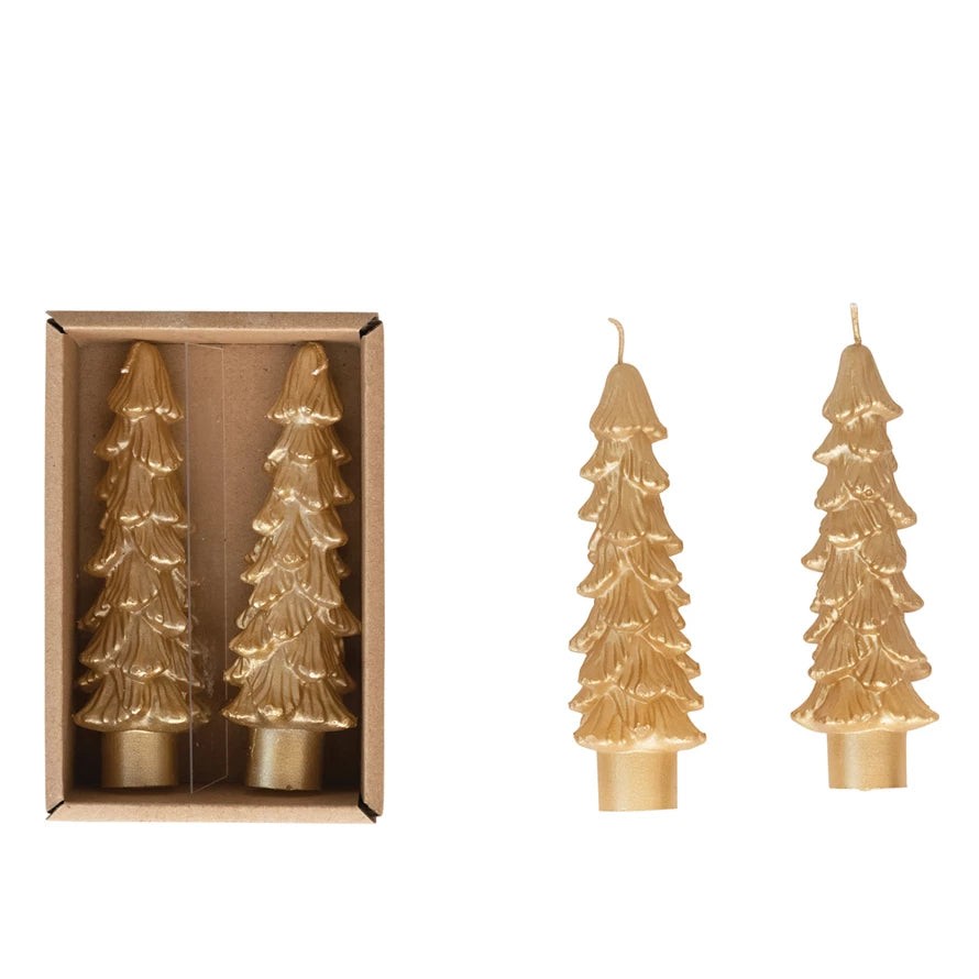 Set of 2 Tree Candles, Gold, Small