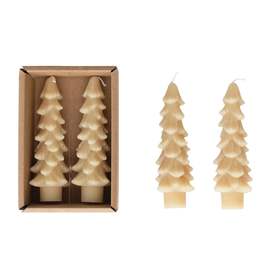 Set of 2 Tree Candles, Eggnog, Small
