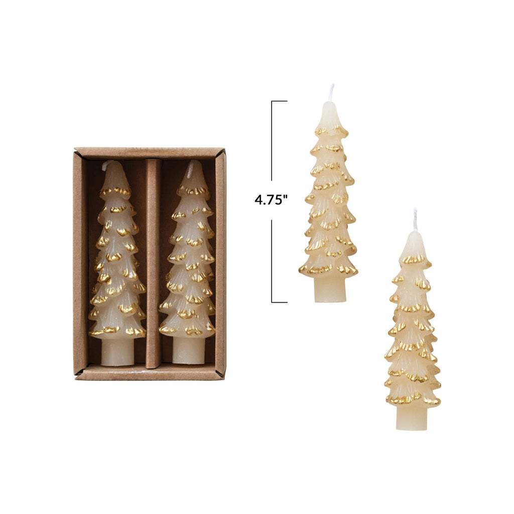 Set of 2 Tree Candles, Eggnog Gold Tipped, Small