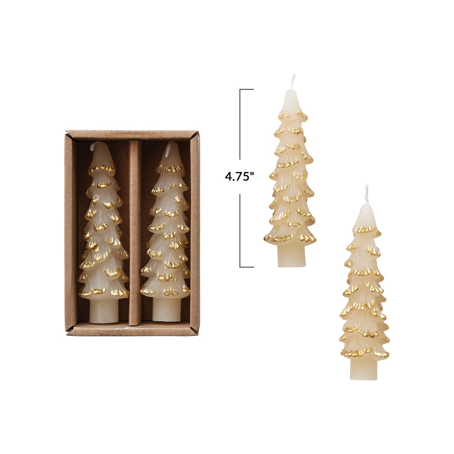 Set of 2 Tree Candles, Eggnog Gold Tipped, Small