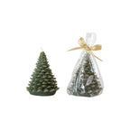 Unscented Tree Shaped Candle w/ Gold Tips, Evergreen Color - Small
