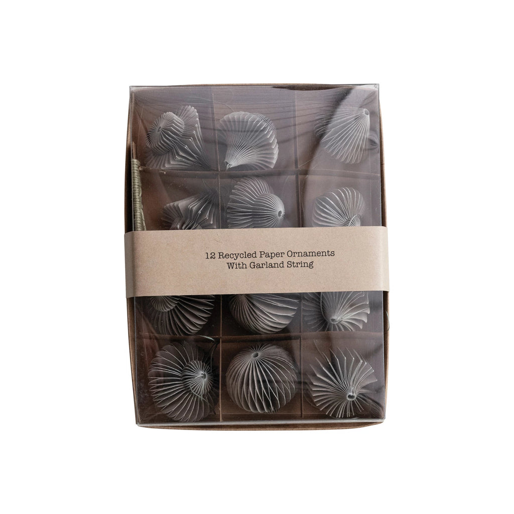 Recycled Paper Honeycomb Ornaments w/ DIY Garland String, Boxed Set of 13