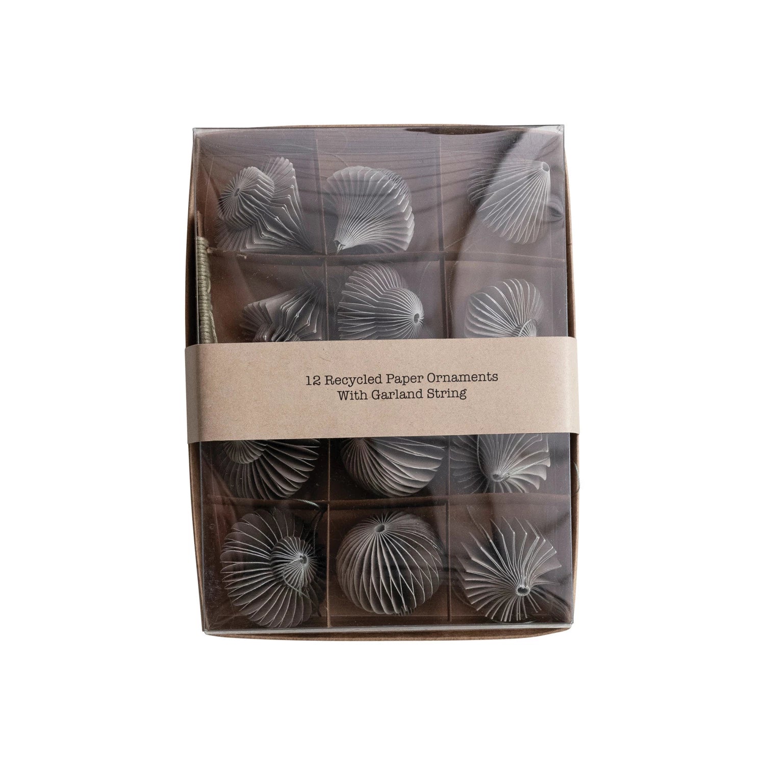Recycled Paper Honeycomb Ornaments w/ DIY Garland String, Boxed Set of 13