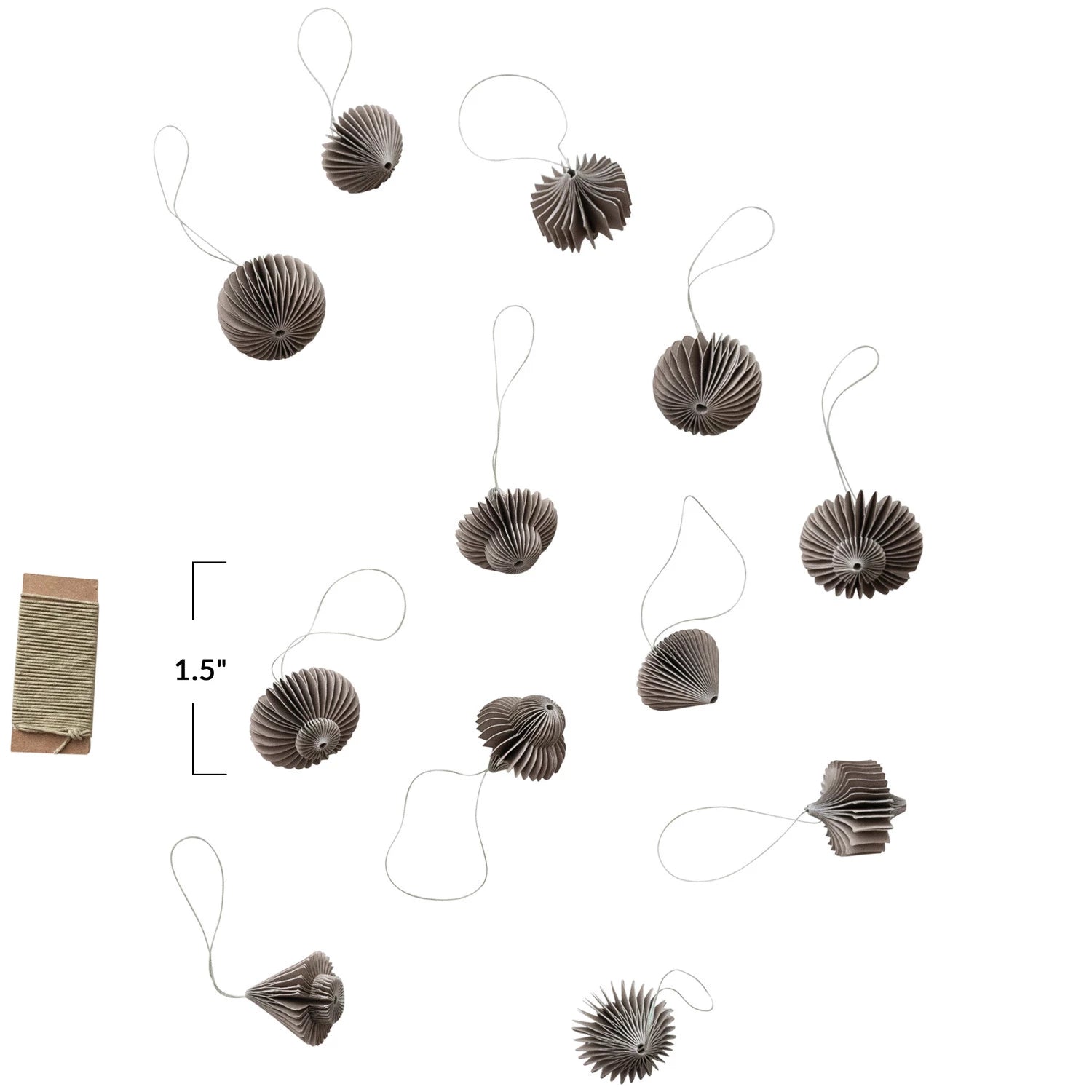 Recycled Paper Honeycomb Ornaments w/ DIY Garland String, Boxed Set of 13