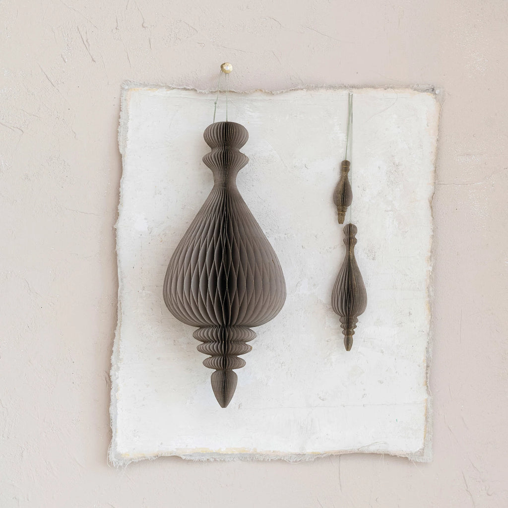 Set of 3 Paper Folding Honeycomb Finial Ornament, Grey