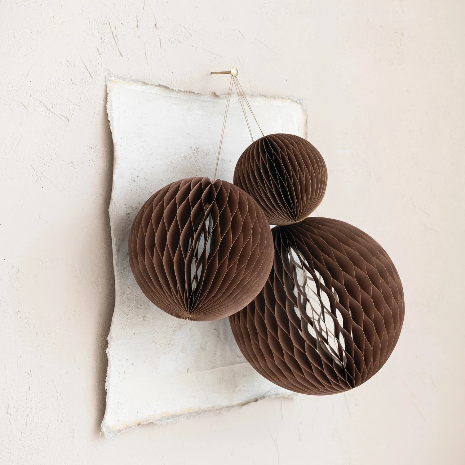 Set of 3, Paper Folding Honeycomb Ornaments, Brown