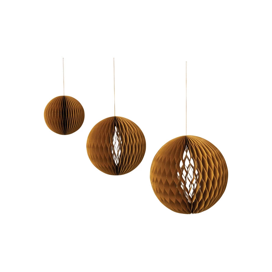 Set of 3, Paper Folding Honeycomb Ornaments, Brown